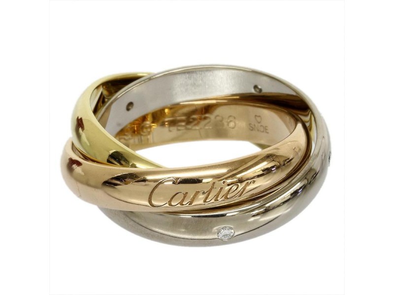 Cartier 18K Yellow White And Pink Gold Trinity 3 Bands 5P Diamonds Ring Size 5