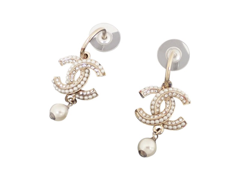 Chanel Metal And Simulated Glass Pearl Earrings