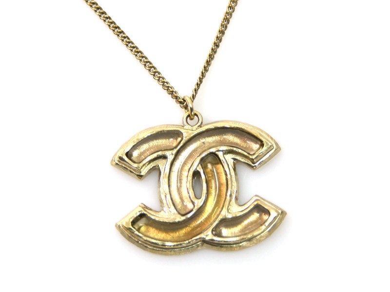 Chanel Gold Tone Metal CC Logo Plastic Necklace 