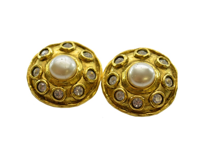 Chanel Metal And Simulated Glass Pearl Earrings 