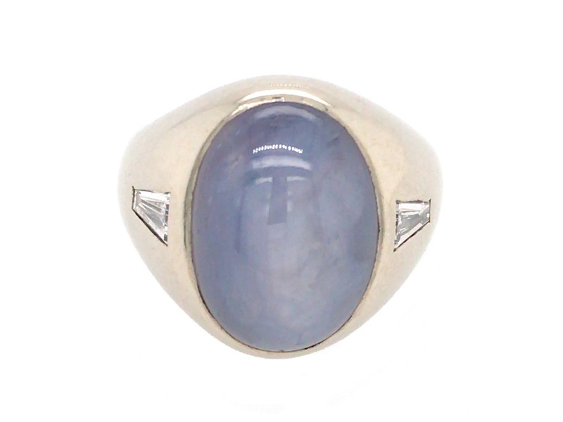14k White Gold Gents Star Sapphire and Diamond Ring