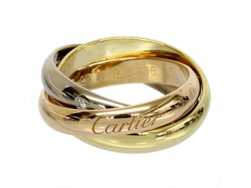 Cartier 18K Pink White And Yellow Gold Trinity 3 Bands 5P Diamonds Ring Size 5