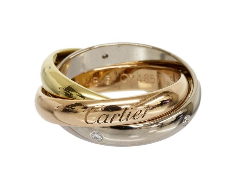Cartier 18K Pink White And Yellow Gold Trinity With 5P Diamonds Ring 