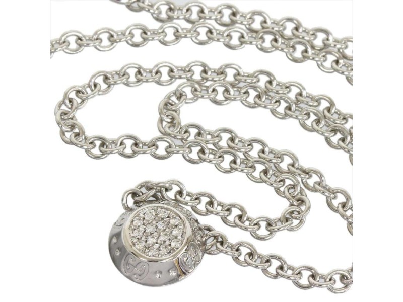 Gucci 18K White Gold Pave Diamond Icon Twirl Pendant Necklace 