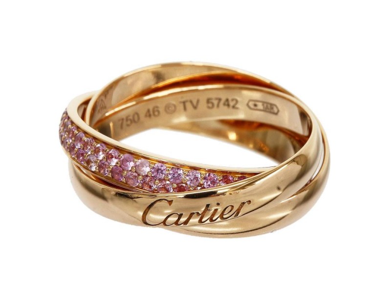 Cartier Trinity de Cartier 18K Rose Gold Ring And Pink Sapphire Three Band Size 3.75