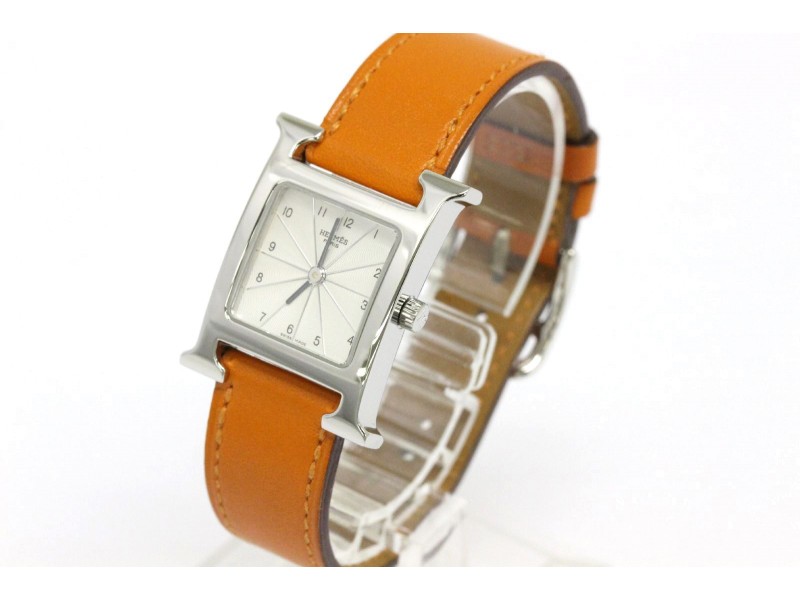 Hermes H Stainless Steel & Leather Strap Quartz Womens Watch