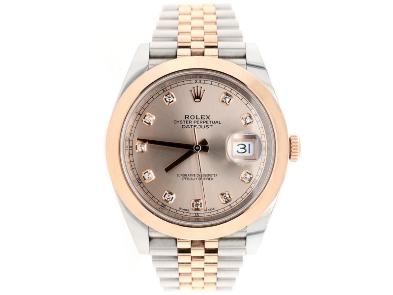 Rolex Datejust II 41mm Factory Sundust Diamond Dial/Smooth Bezel 2-Tone Rose Gold/Steel Watch 126301 Box Papers
