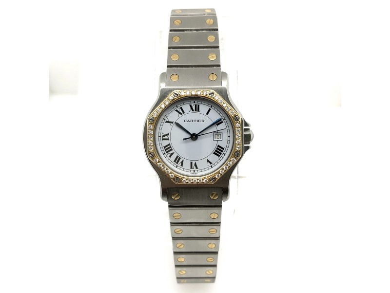 CARTIER SANTOS OCTAGON Automatic 31mm 18K Yellow Gold & Steel DIAMOND Bezel Watch