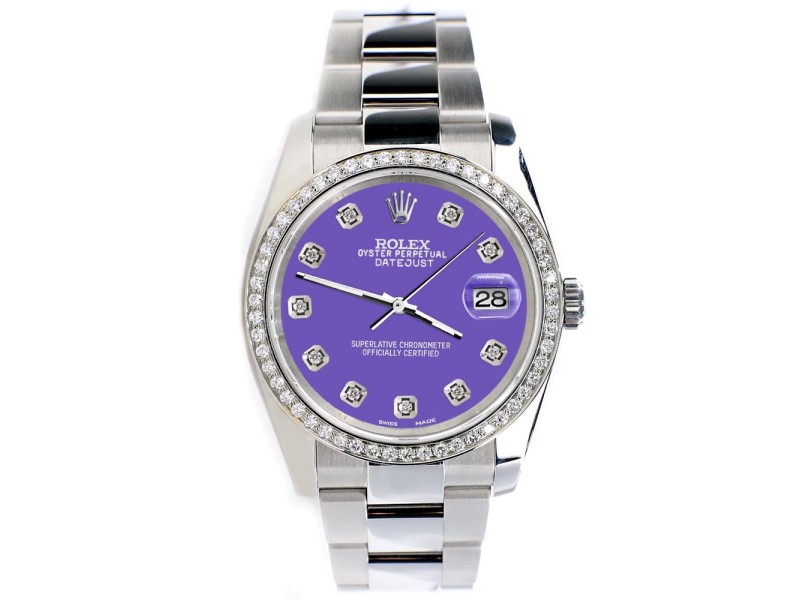 Rolex Datejust 36MM Steel Oyster Watch with Custom Diamond Bezel