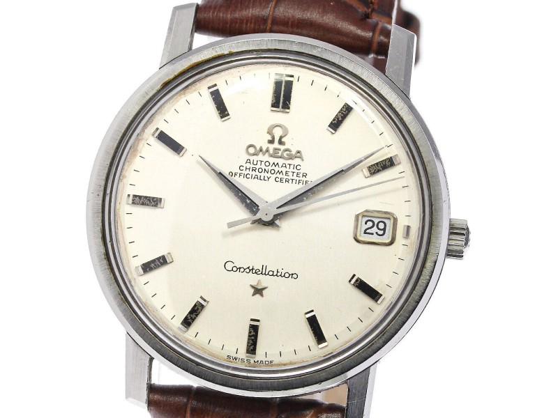 OMEGA Constellation Stainless Steel/leather Automatic Watch Skyclr-1630