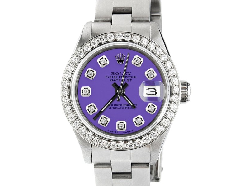 Rolex Datejust Ladies Automatic Stainless Steel 26mm Oyster Watch w/Lavender Dial & Diamond Bezel