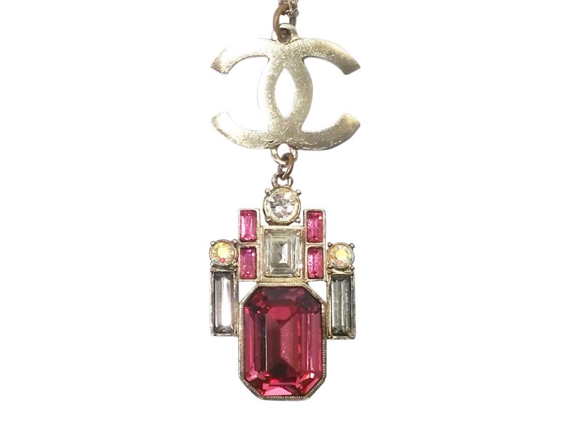 Chanel LARGE CC Crystal Geo Pink Necklace 