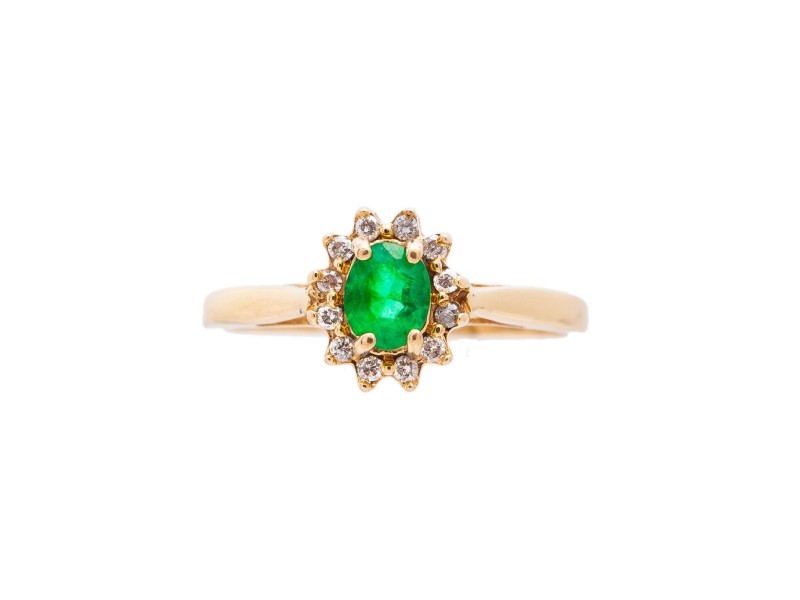 14K Yellow Gold 0.65Ct I SI2 Diamond Green Emerald Ring 2.0 Gr Size 6