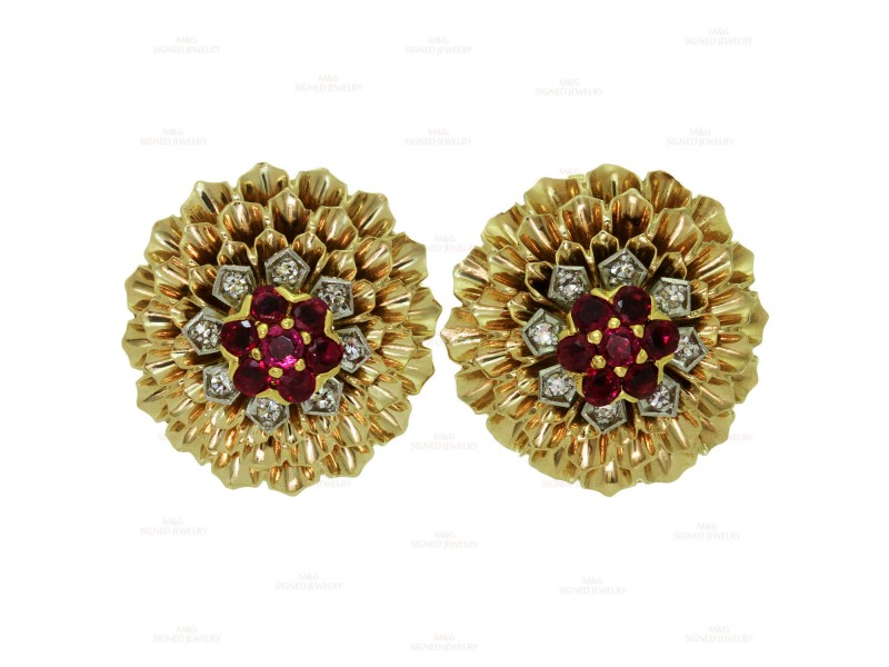CARTIER Ruby Diamond Yellow Gold Clip-on Earrings 1960s