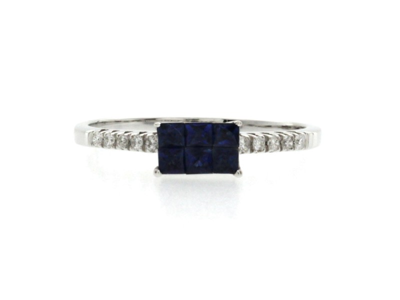 0.75 CT Blue Sapphires & 0.12 CT Diamonds 18K Gold Wedding Band Ring Size 6-8