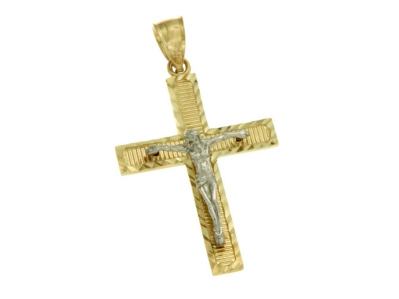 Real 14k TwoTone Gold Jesus Crucifix 39 mm Height Diamond Cut Cross Pendant »G12