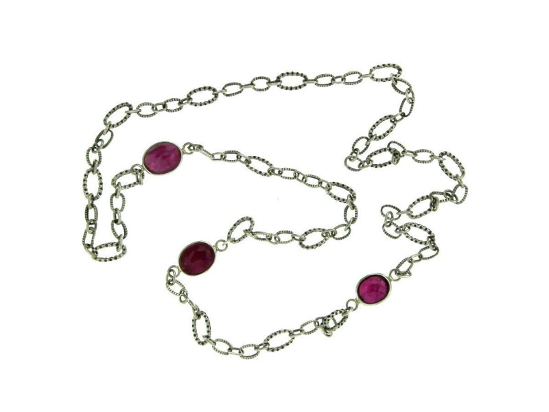 ¦925 sterling silver Ruby Bali Oval link Chain Necklace »CH15
