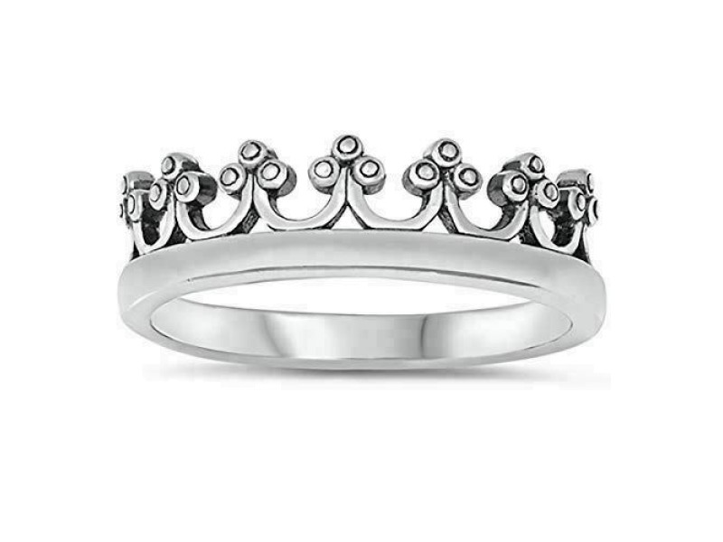 Women's 925 Sterling Silver Oxidized Crown Band Ring Size 4-10