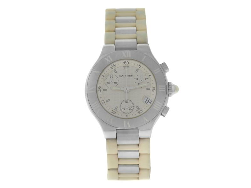 Ladies Cartier Chronoscaph Chronograph 2996 Steel 32MM Date Quartz Watch
