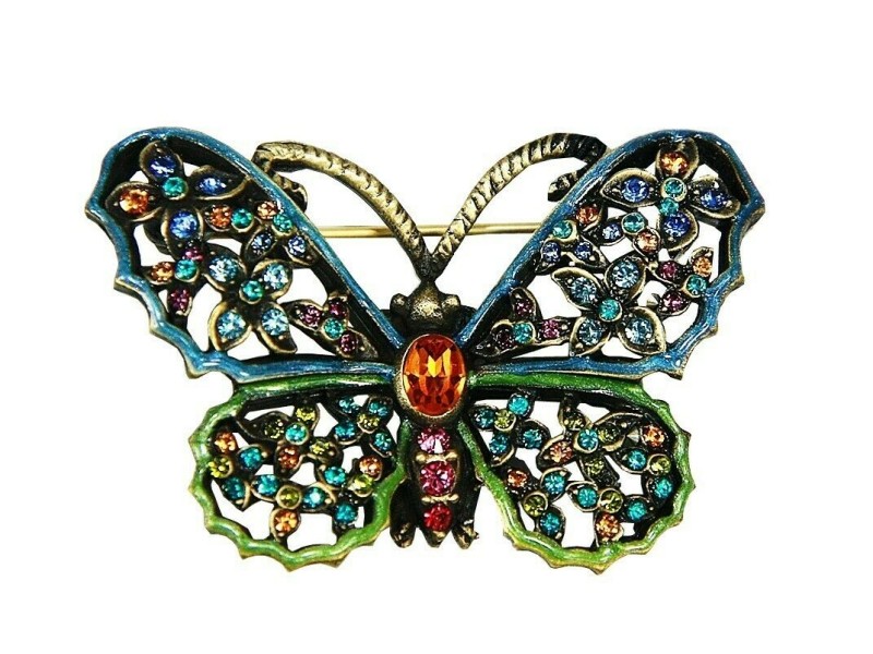 JAY STRONGWATER GORGEOUS FLORAL BUTTERFLY PIN BROOCH RAMIA SWAROVSKI NEW USA
