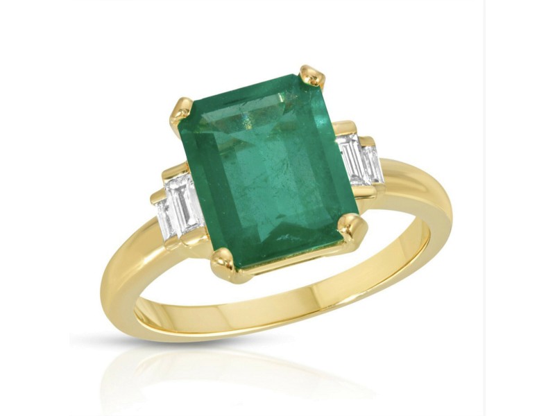 2.48 CT Zambian Emerald & 0.18 CT Diamonds in 14K Yellow Gold Engagement Ring