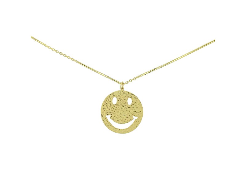 14k Yellow Gold Smiley Face Pendant Necklace 