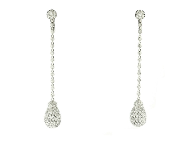 Chantecler 18k White Gold Diamond Pave Long Drop Earrings 