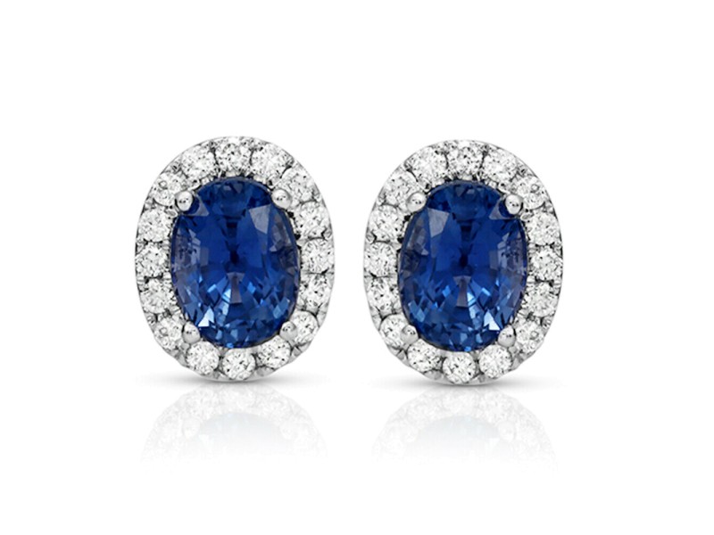 2.69 CT Natural Blue Sapphire & 0.37 CT Diamonds14K White Gold Stud Earrings