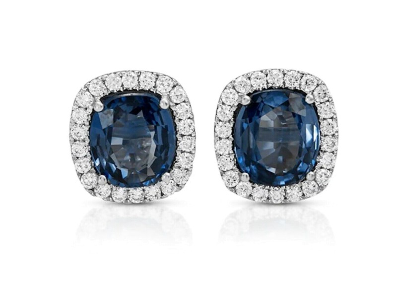 3.84 CT Natural Blue Sapphire & 0.52 CT Diamonds14K White Gold Stud Earrings