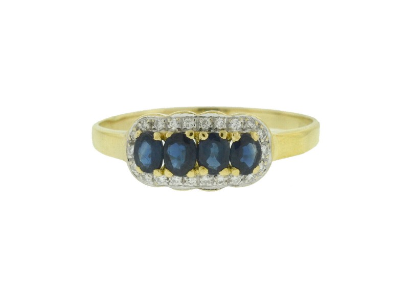18k Yellow Gold 4 Sapphires Diamond Halo Ring  