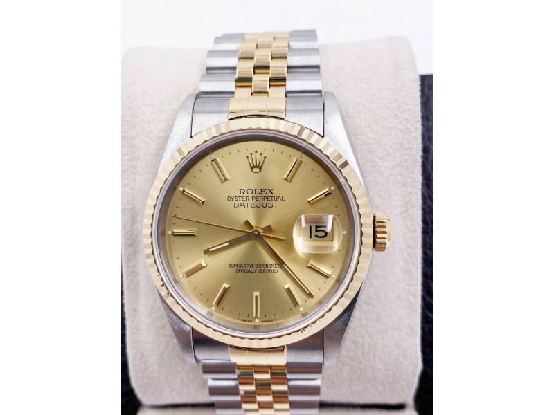Rolex Datejust 16233 Champagne Dial 18K Yellow Gold Stainless Box Booklets