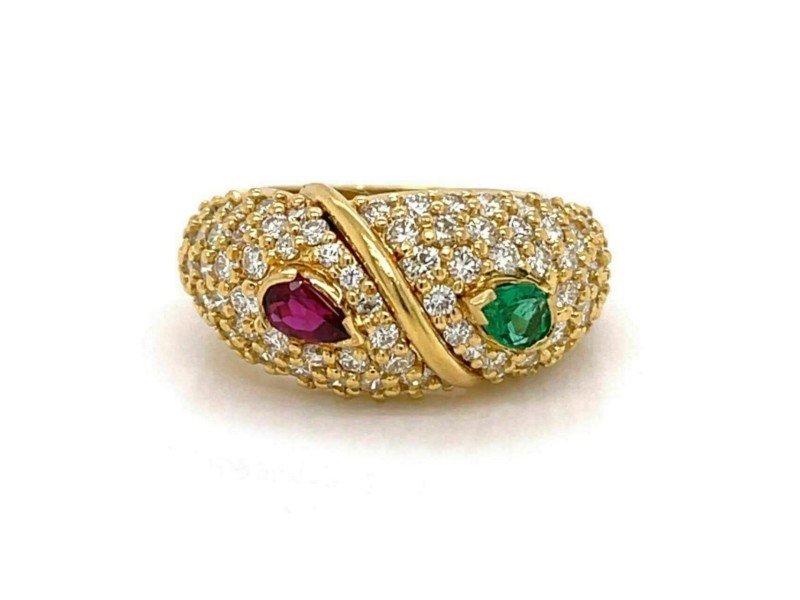 Hammerman Brothers 1.50ct Diamonds Ruby & Emerald 18k Yellow Gold Ring