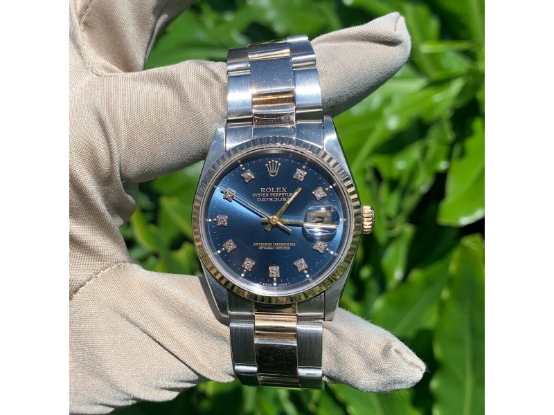 Rolex Datejust Blue Diamond Dial Two tone Gold and Stainless Steel Watch