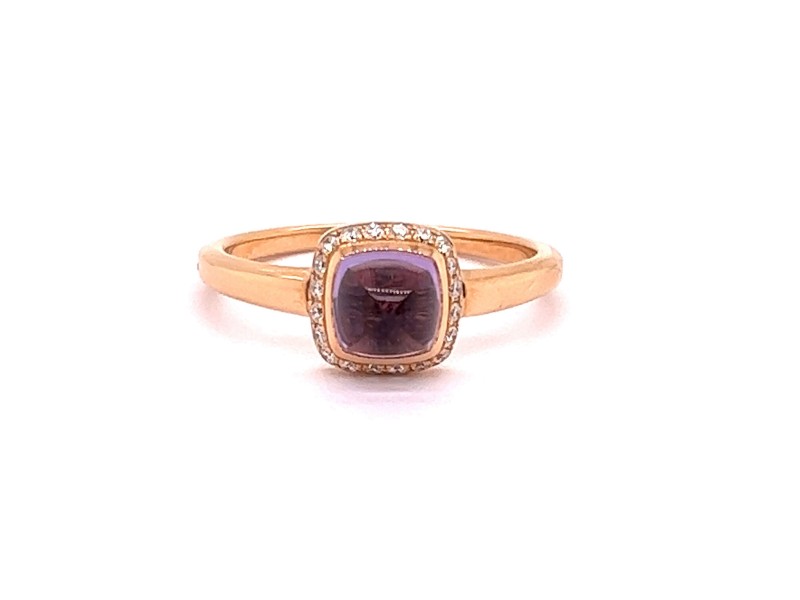 Fred of Paris Paindesure Diamond Amethyst 18k Rose Gold Halo Ring Size 57