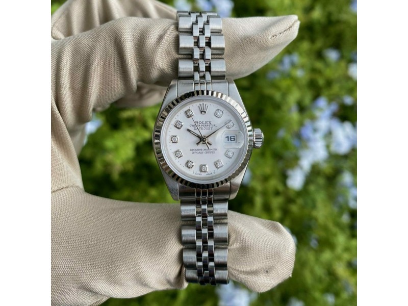 Rolex 69174 Datejust 26mm Stainless Steel White Diamond Dial Ladies Watch