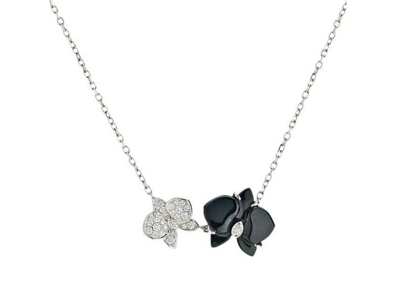 Cartier White Black Caresse d'Orchidees Flower Diamond Onyx Pendant Necklace