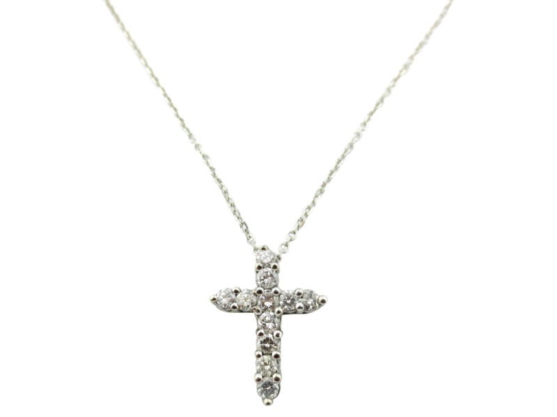 18K White Gold 1.21Ct Diamond Cross Pendant Necklace 