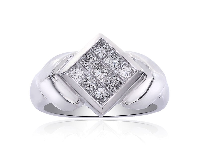 14K White Gold 0.90ct Diamond Rhombus Ring Size 7.0