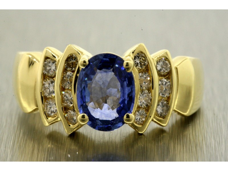 Levian Blue Sapphire Diamond Ring 18k Yellow Gold Oval Band sz 6.75