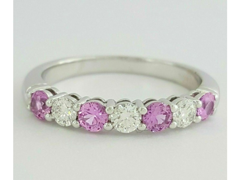 Tiffany & Co Embrace 3mm Shared Pink Sapphire Diamond Eternity $5090 wTax Sz 7.5