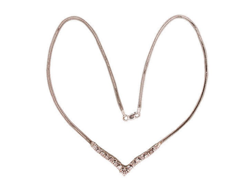 Vintage Designer GTR Round Baguette 14k Gold 1.04ct Diamond Necklace Flat Chain