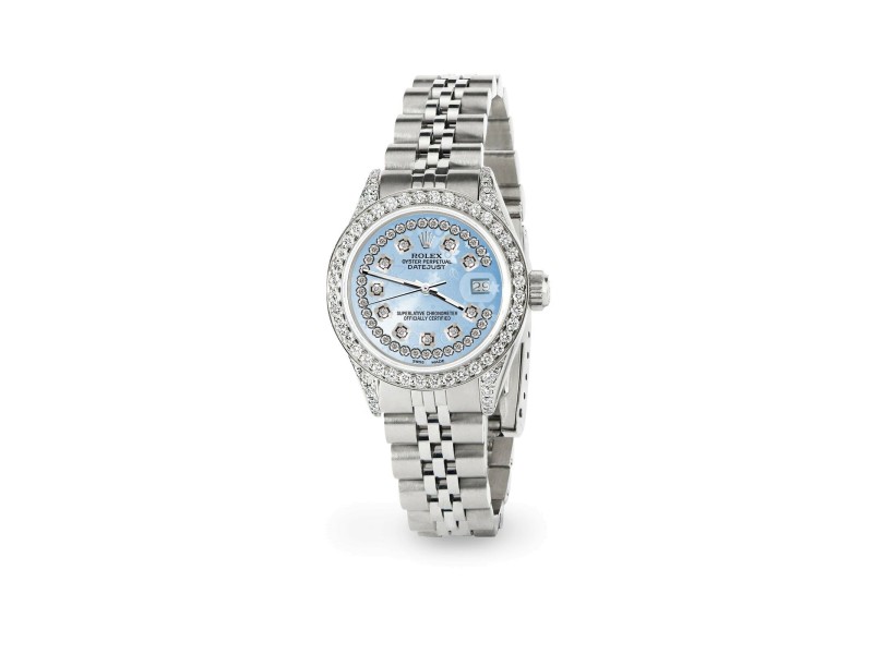 Rolex Datejust 26mm Steel Jubilee Diamond Watch with Blue Flower Dial