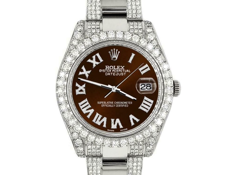 Rolex Datejust II 41mm Diamond Bezel/Lugs/Bracelet/Chocolate Roman Dial Watch