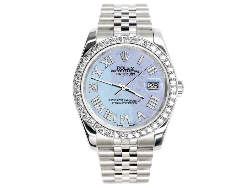 Rolex Datejust 116200 36mm 2.0ct Diamond Bezel/Pink Pearl Roman Dial Steel Watch