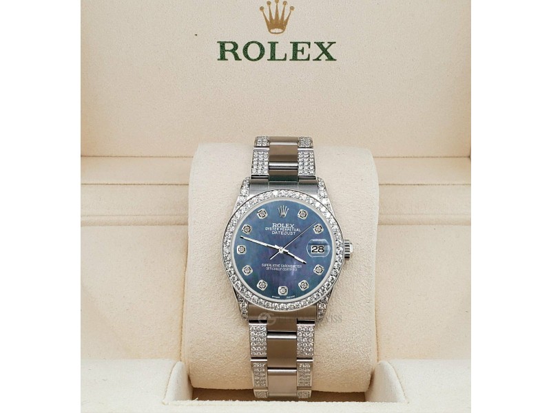 Rolex Datejust 31mm 3.5ct Diamond Bezel/Lugs/Bracelet/Black Pearl Dial Watch