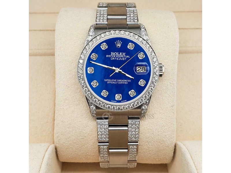 Rolex Datejust 31mm 3.5ct Diamond Bezel/Lugs/Bracelet/Blue MOP Dial Steel Watch