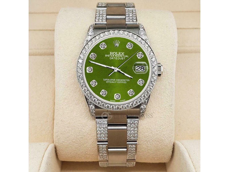 Rolex Datejust 31mm 3.5ct Diamond Bezel/Lugs/Bracelet/Royal Green Dial Watch