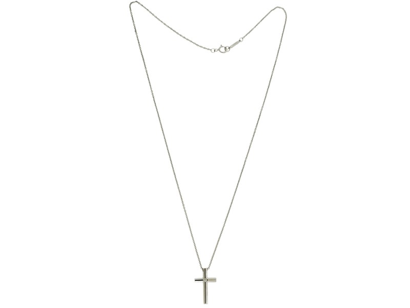 Tiffany & Co Diamond Cross Necklace Pendant In 18K White Gold