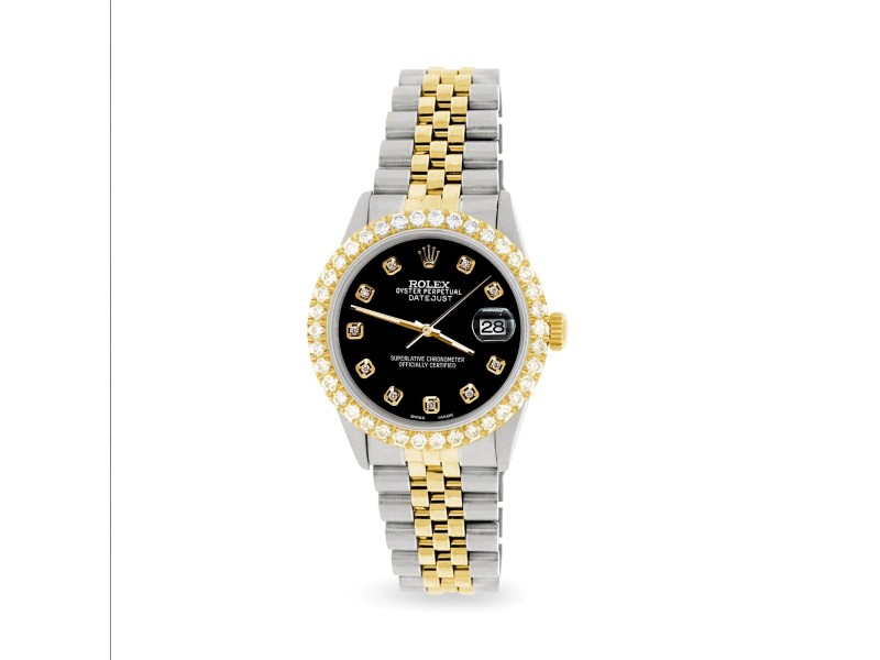 Rolex Datejust 36mm 2-Tone Watch 3.05ct Diamond Bezel/Black Diamond Dial