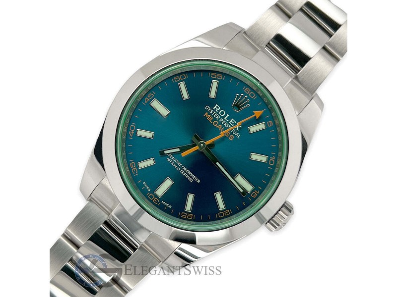 Rolex Milgauss 40MM 116400GV Green Crystal Blue Stick Dial Watch 